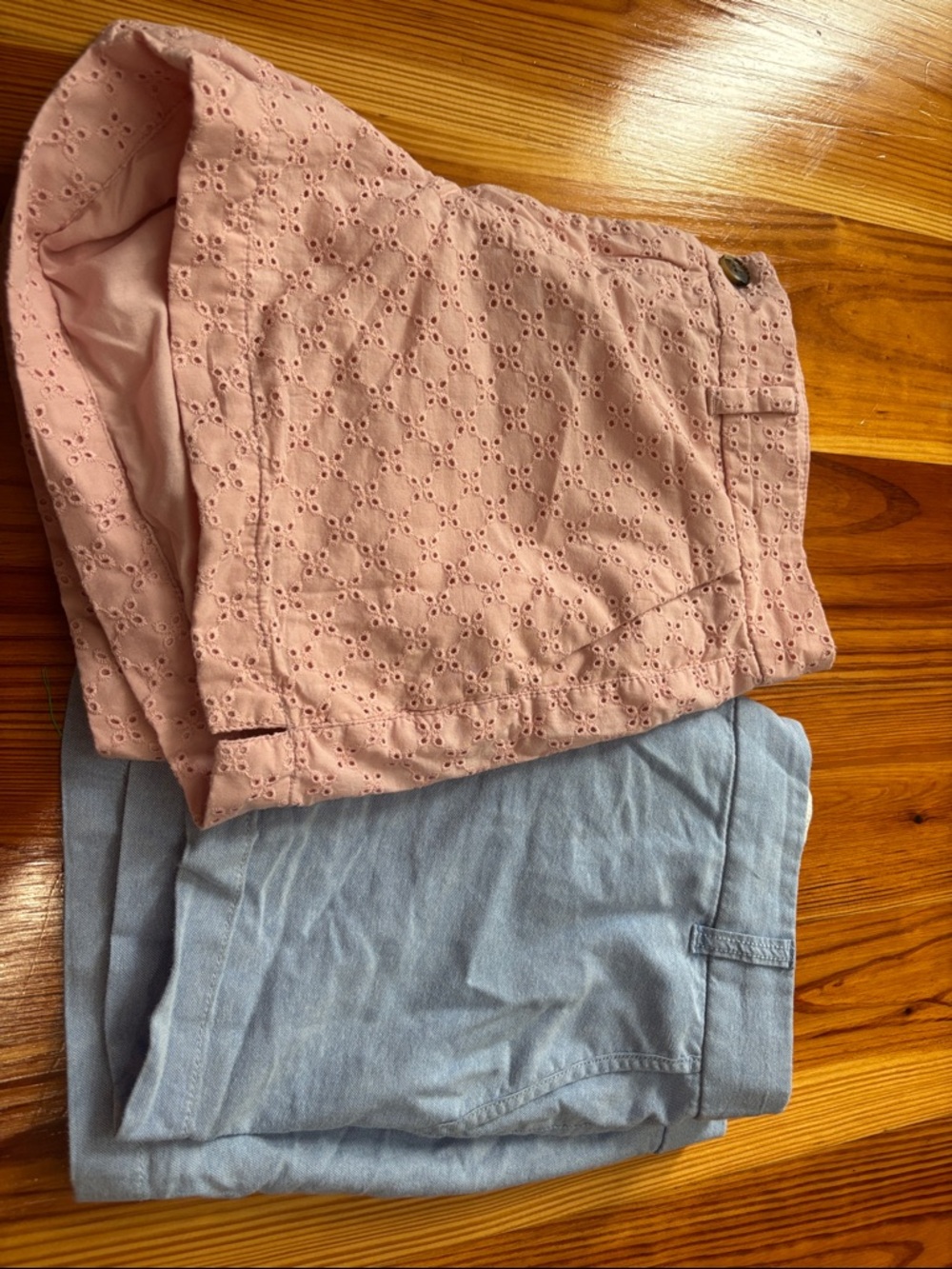 Pink Eyelet Shorts + Light Blue Chambray Shorts - Two-Pair Setu